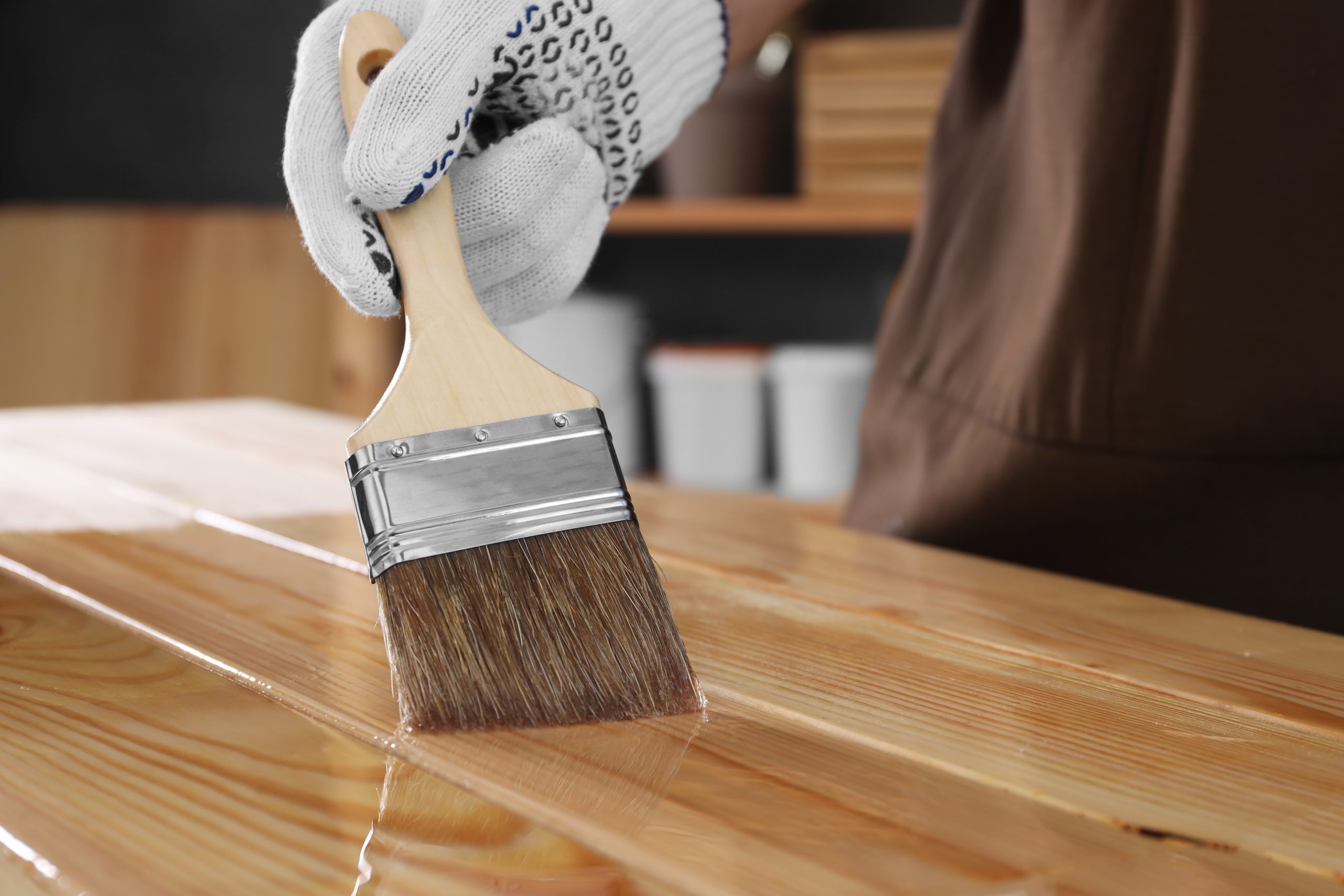 Worktop Refinishing in Bracknell with protective sealing applied to a solid pine timber kitchen worktop