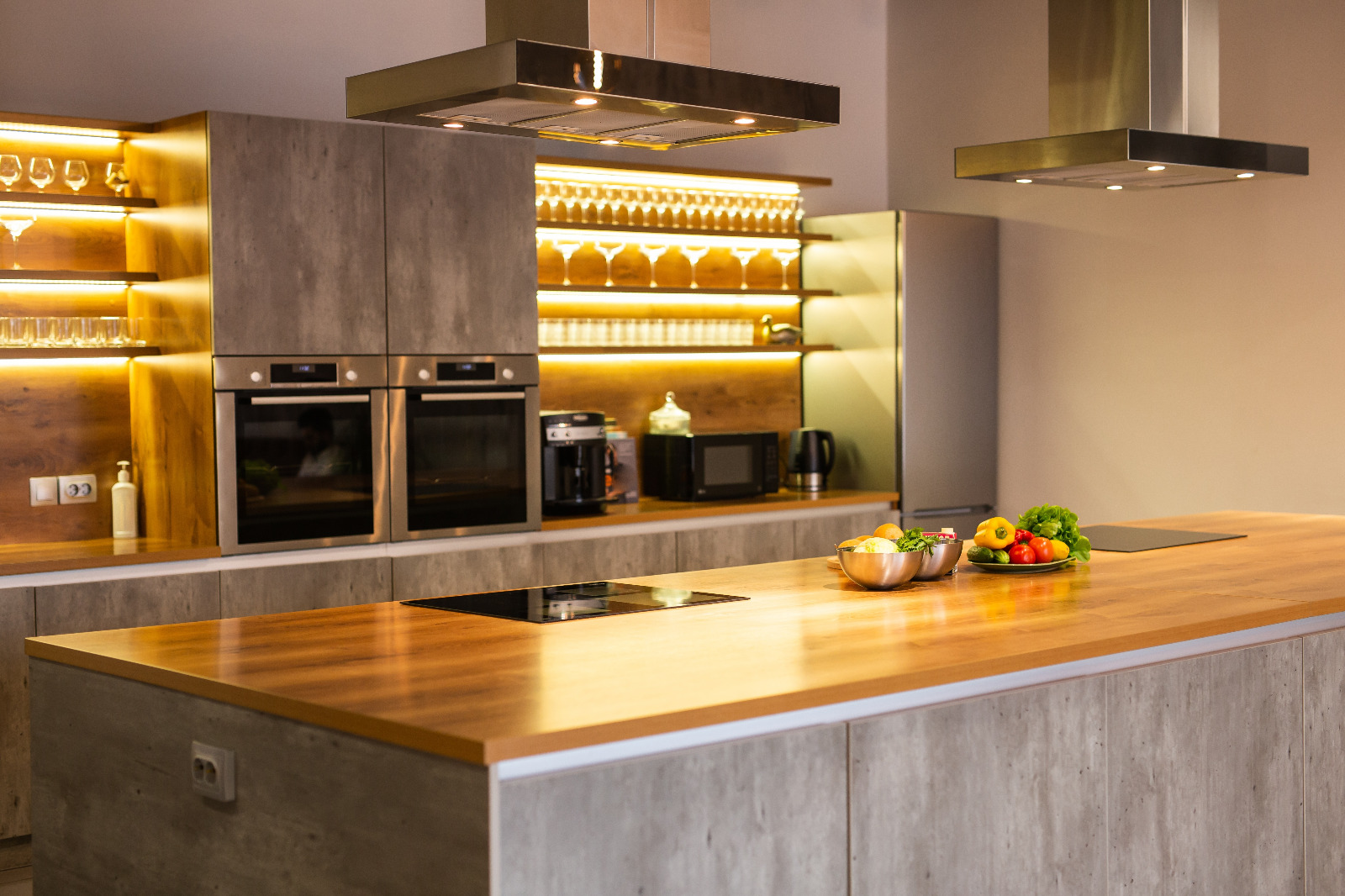 Worktop Refinishing in Bracknell on a solid wood kitchen island worktop with a restored smooth finish in a modern kitchen